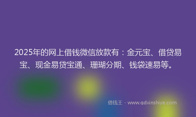 2025年的网上借钱微信放款有：金元宝、借贷易宝、现金易贷宝通、珊瑚分期、钱袋速易等。
