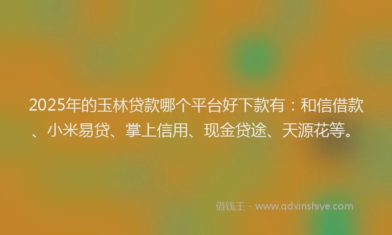 2025年的玉林贷款哪个平台好下款有：和信借款、小米易贷、掌上信用、现金贷途、天源花等。