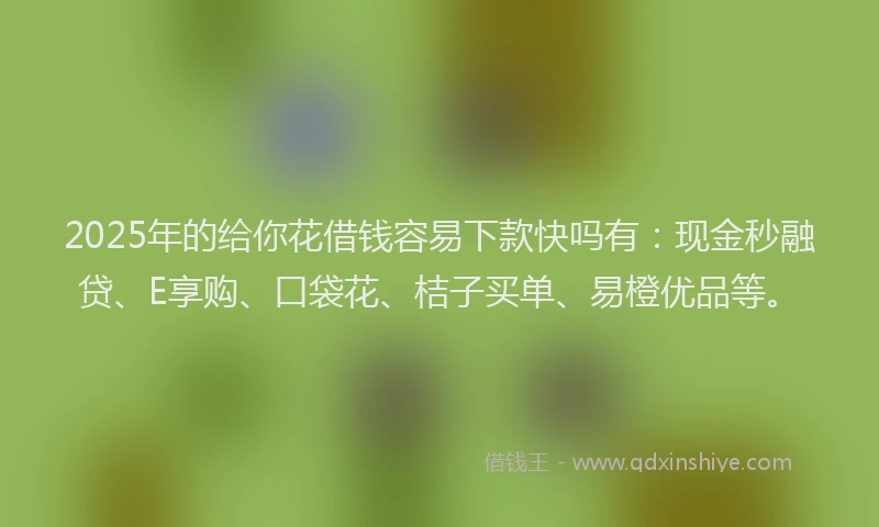2025年的给你花借钱容易下款快吗有:现金秒融贷、E享购、口袋花、桔子买单、易橙优品等。