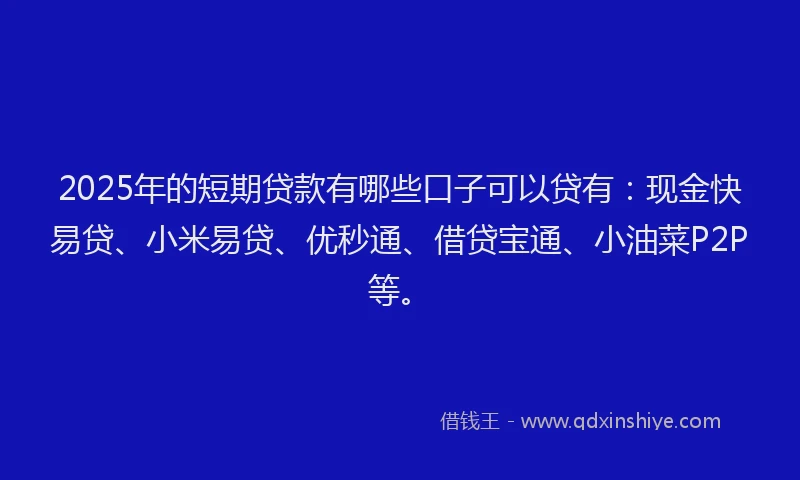 2025年的短期贷款有哪些口子可以贷有：现金快易贷、小米易贷、优秒通、借贷宝通、小油菜P2P等。