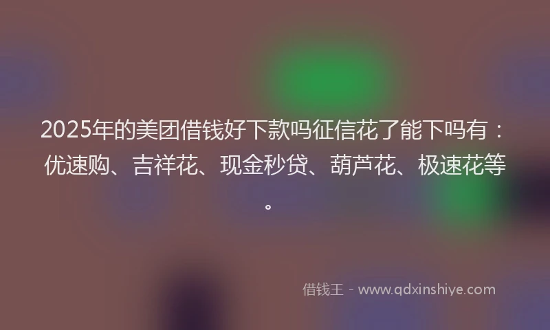 2025年的美团借钱好下款吗征信花了能下吗有：优速购、吉祥花、现金秒贷、葫芦花、极速花等。