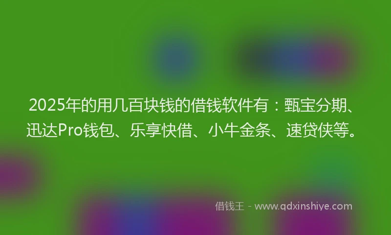 2025年的用几百块钱的借钱软件有：甄宝分期、迅达Pro钱包、乐享快借、小牛金条、速贷侠等。
