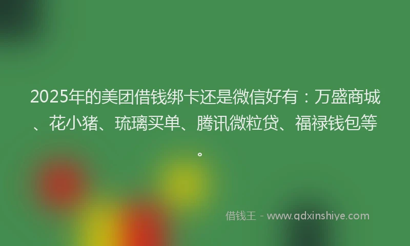 2025年的美团借钱绑卡还是微信好有：万盛商城、花小猪、琉璃买单、腾讯微粒贷、福禄钱包等。
