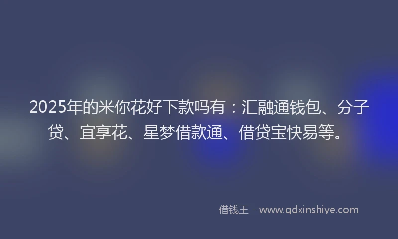 2025年的米你花好下款吗有:汇融通钱包、分子贷、宜享花、星梦借款通、借贷宝快易等。