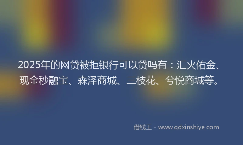 2025年的网贷被拒银行可以贷吗有：汇火佑金、现金秒融宝、森泽商城、三枝花、兮悦商城等。