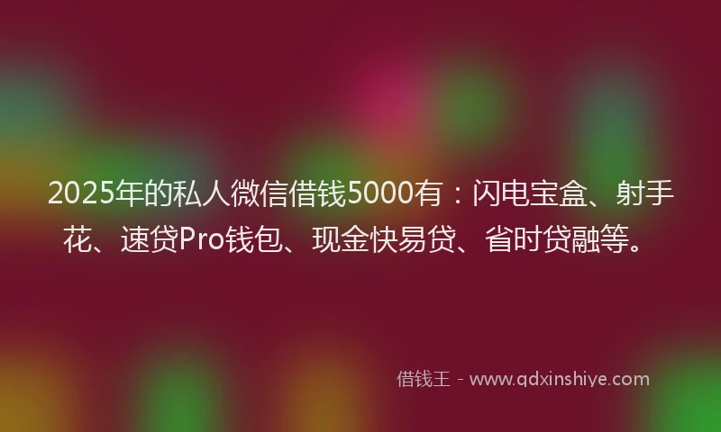 2025年的私人微信借钱5000有：闪电宝盒、射手花、速贷Pro钱包、现金快易贷、省时贷融等。