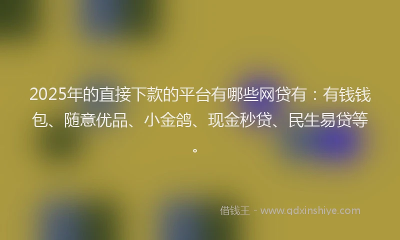 2025年的直接下款的平台有哪些网贷有：有钱钱包、随意优品、小金鸽、现金秒贷、民生易贷等。