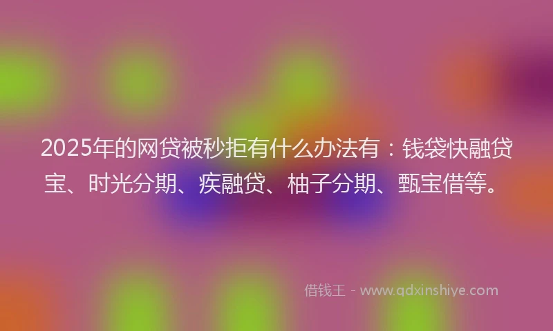 2025年的网贷被秒拒有什么办法有：钱袋快融贷宝、时光分期、疾融贷、柚子分期、甄宝借等。