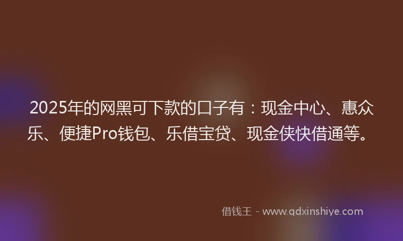 2025年的网黑可下款的口子有:现金中心、惠众乐、便捷Pro钱包、乐借宝贷、现金侠快借通等。
