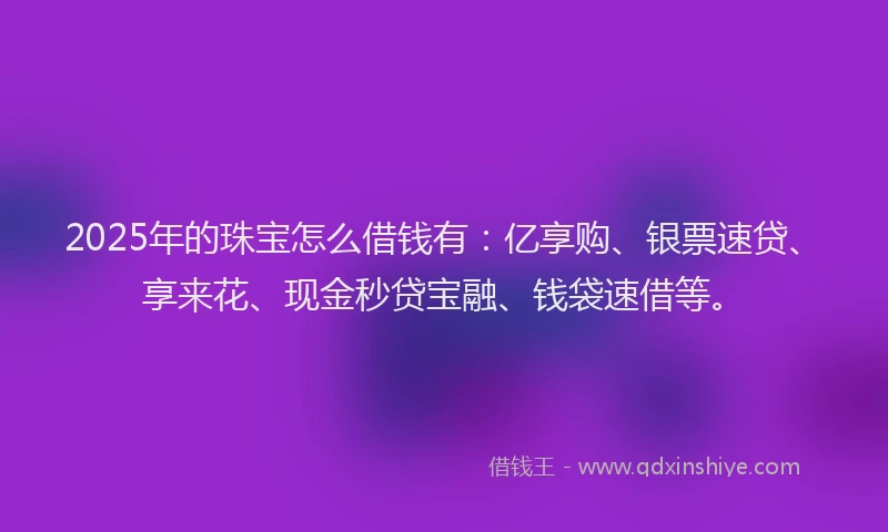 2025年的珠宝怎么借钱有：亿享购、银票速贷、享来花、现金秒贷宝融、钱袋速借等。