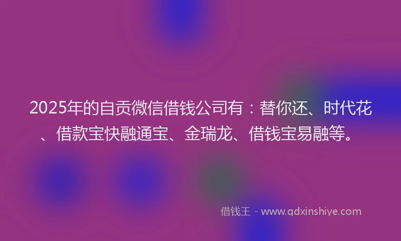 2025年的自贡微信借钱公司有：替你还、时代花、借款宝快融通宝、金瑞龙、借钱宝易融等。