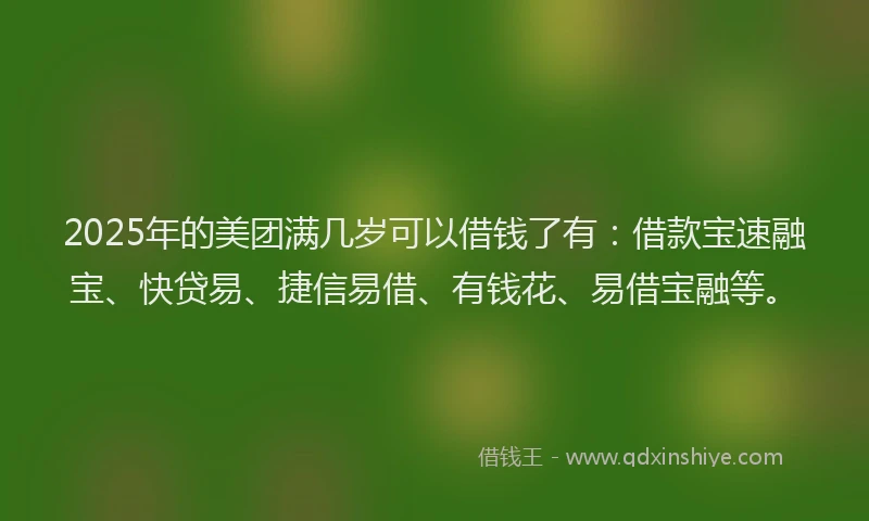 2025年的美团满几岁可以借钱了有：借款宝速融宝、快贷易、捷信易借、有钱花、易借宝融等。