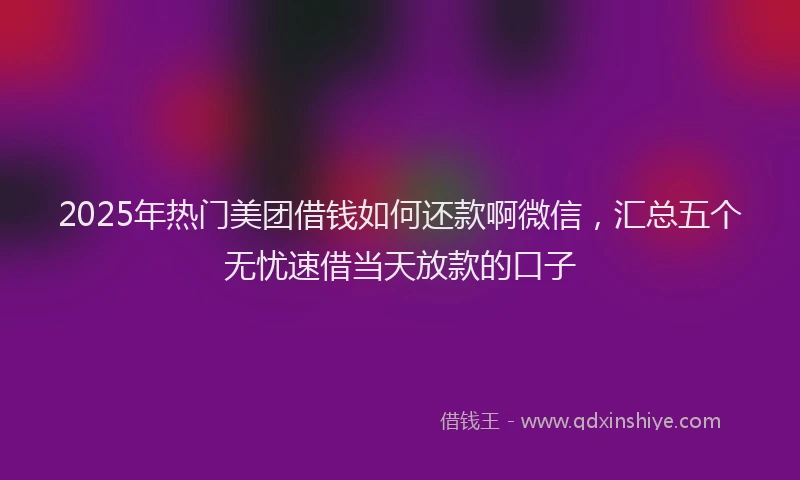 2025年热门美团借钱如何还款啊微信，汇总五个无忧速借当天放款的口子