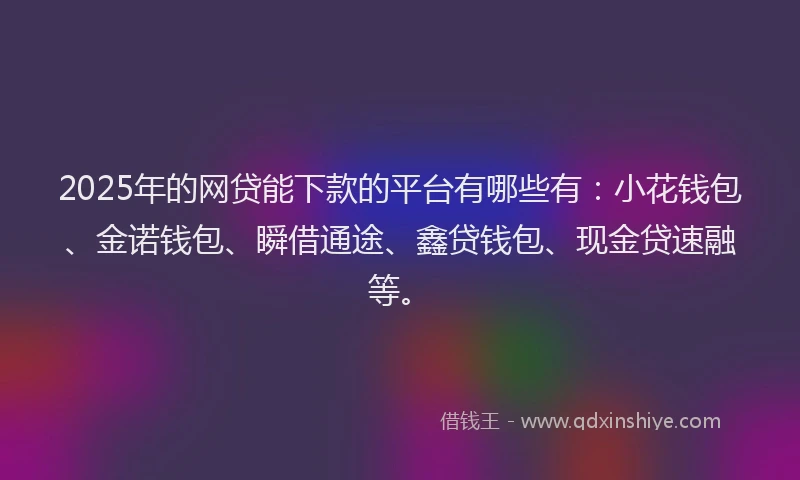 2025年的网贷能下款的平台有哪些有：小花钱包、金诺钱包、瞬借通途、鑫贷钱包、现金贷速融等。