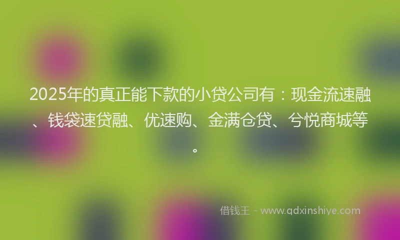 2025年的真正能下款的小贷公司有：现金流速融、钱袋速贷融、优速购、金满仓贷、兮悦商城等。