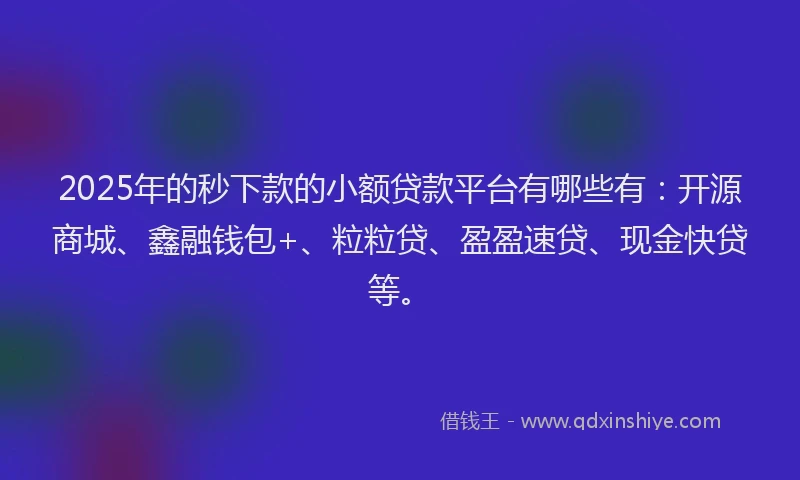 2025年的秒下款的小额贷款平台有哪些有：开源商城、鑫融钱包+、粒粒贷、盈盈速贷、现金快贷等。