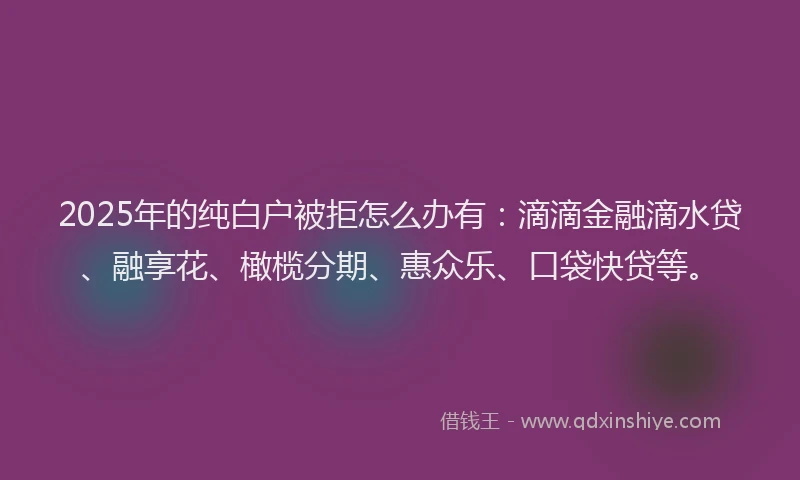 2025年的纯白户被拒怎么办有：滴滴金融滴水贷、融享花、橄榄分期、惠众乐、口袋快贷等。