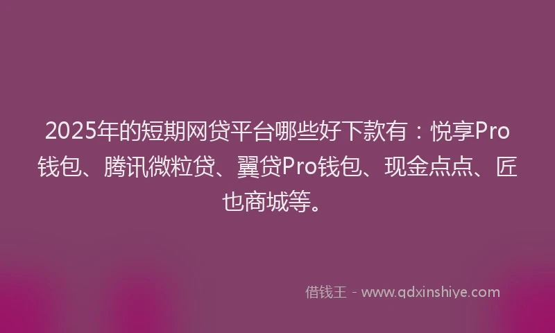 2025年的短期网贷平台哪些好下款有：悦享Pro钱包、腾讯微粒贷、翼贷Pro钱包、现金点点、匠也商城等。
