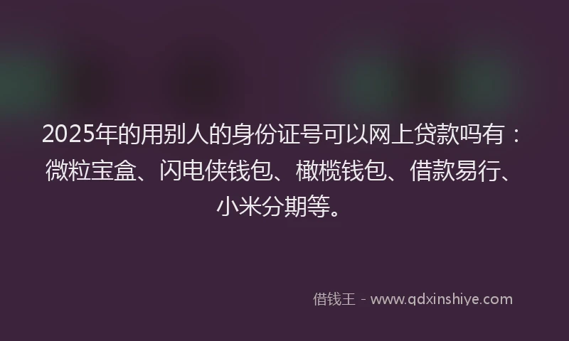 2025年的用别人的身份证号可以网上贷款吗有：微粒宝盒、闪电侠钱包、橄榄钱包、借款易行、小米分期等。