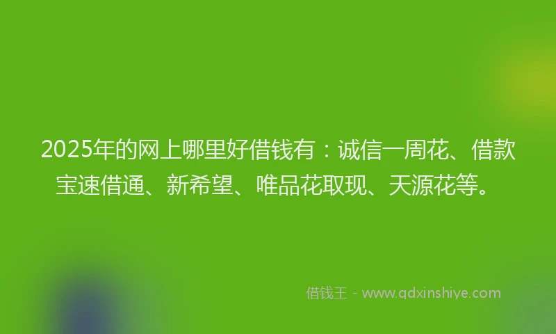 2025年的网上哪里好借钱有：诚信一周花、借款宝速借通、新希望、唯品花取现、天源花等。
