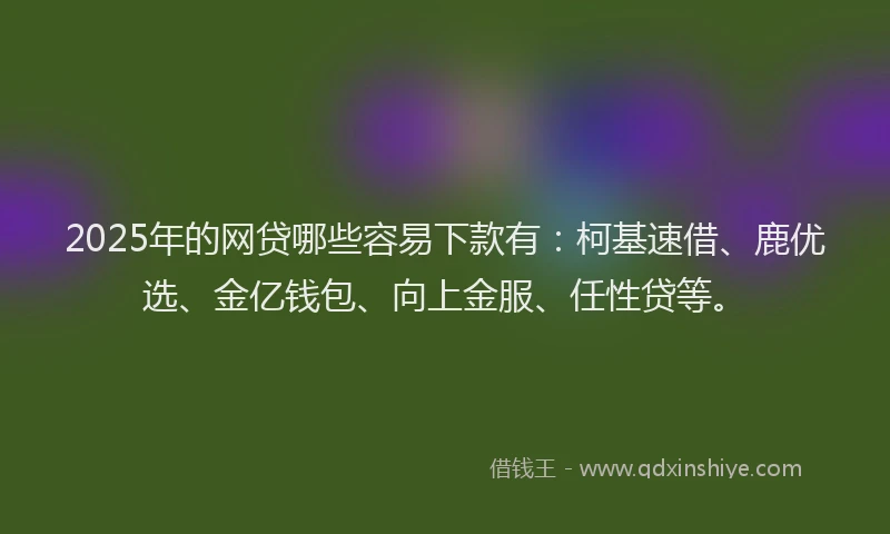 2025年的网贷哪些容易下款有：柯基速借、鹿优选、金亿钱包、向上金服、任性贷等。