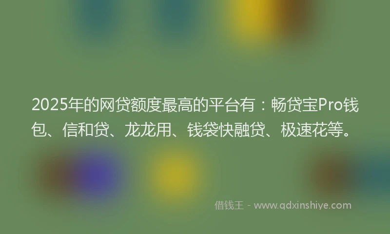 2025年的网贷额度最高的平台有：畅贷宝Pro钱包、信和贷、龙龙用、钱袋快融贷、极速花等。