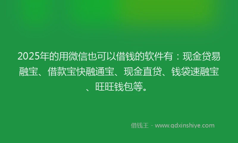 2025年的用微信也可以借钱的软件有：现金贷易融宝、借款宝快融通宝、现金直贷、钱袋速融宝、旺旺钱包等。