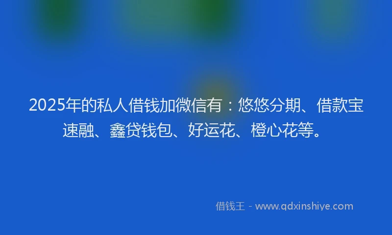 2025年的私人借钱加微信有：悠悠分期、借款宝速融、鑫贷钱包、好运花、橙心花等。