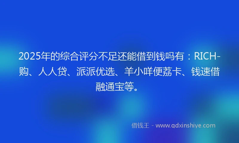 2025年的综合评分不足还能借到钱吗有：RICH-购、人人贷、派派优选、羊小咩便荔卡、钱速借融通宝等。