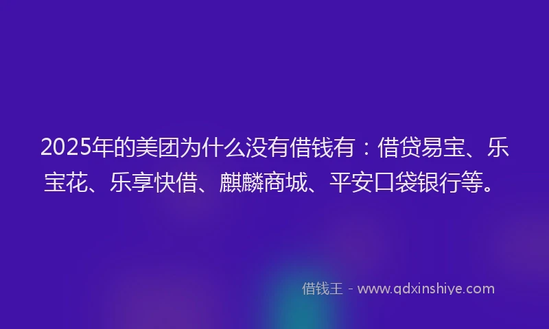 2025年的美团为什么没有借钱有:借贷易宝、乐宝花、乐享快借、麒麟商城、平安口袋银行等。