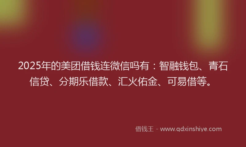 2025年的美团借钱连微信吗有：智融钱包、青石信贷、分期乐借款、汇火佑金、可易借等。