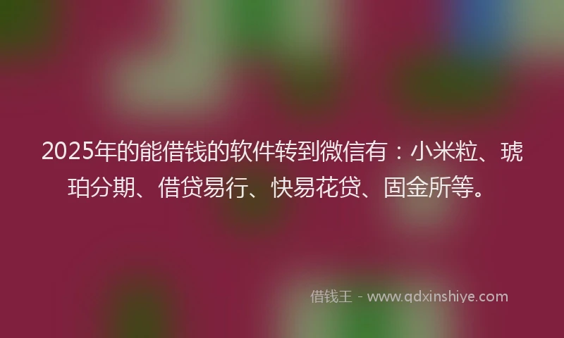 2025年的能借钱的软件转到微信有:小米粒、琥珀分期、借贷易行、快易花贷、固金所等。