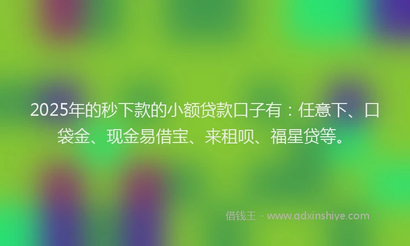 2025年的秒下款的小额贷款口子有:任意下、口袋金、现金易借宝、来租呗、福星贷等。