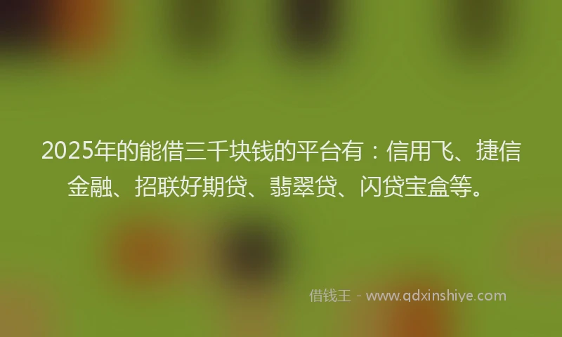 2025年的能借三千块钱的平台有:信用飞、捷信金融、招联好期贷、翡翠贷、闪贷宝盒等。