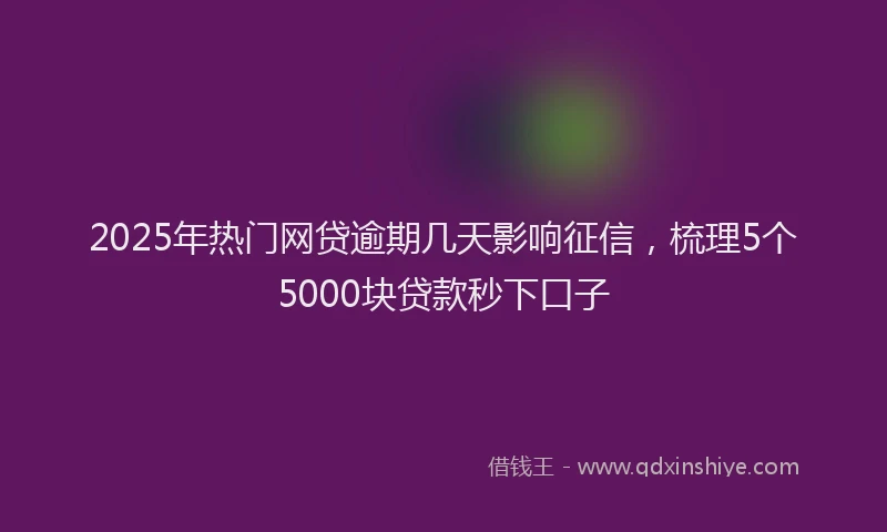 2025年热门网贷逾期几天影响征信，梳理5个5000块贷款秒下口子
