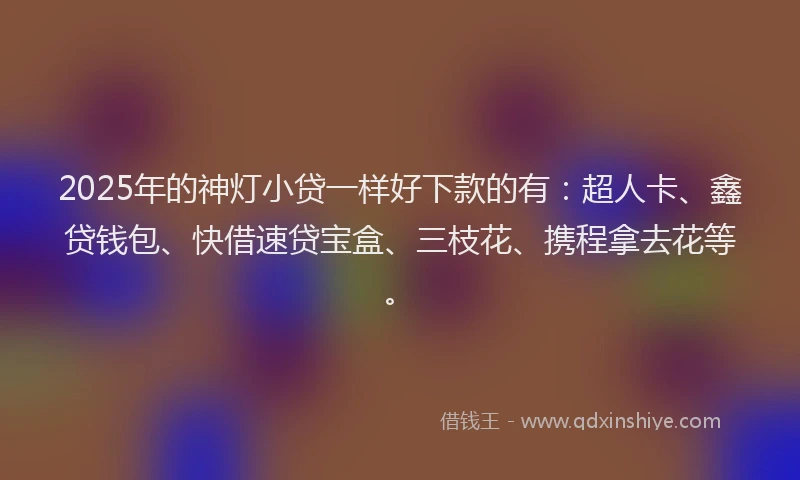 2025年的神灯小贷一样好下款的有：超人卡、鑫贷钱包、快借速贷宝盒、三枝花、携程拿去花等。