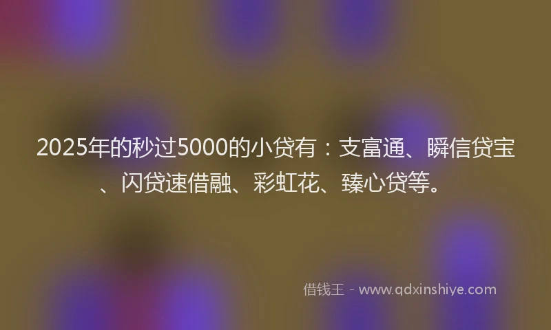 2025年的秒过5000的小贷有：支富通、瞬信贷宝、闪贷速借融、彩虹花、臻心贷等。
