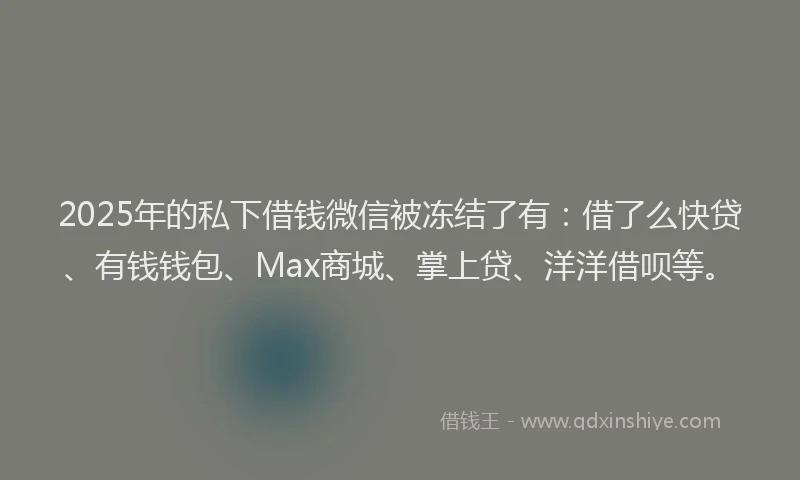 2025年的私下借钱微信被冻结了有：借了么快贷、有钱钱包、Max商城、掌上贷、洋洋借呗等。
