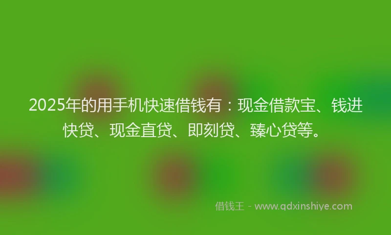 2025年的用手机快速借钱有：现金借款宝、钱进快贷、现金直贷、即刻贷、臻心贷等。