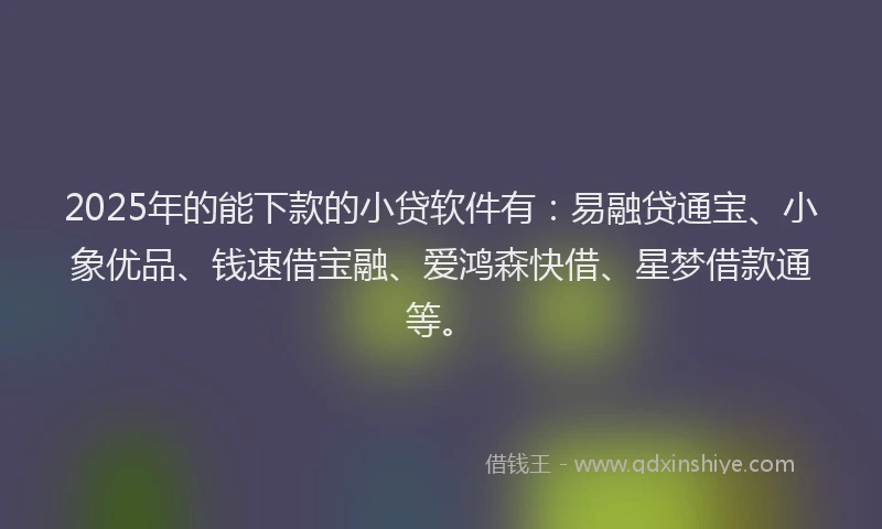 2025年的能下款的小贷软件有：易融贷通宝、小象优品、钱速借宝融、爱鸿森快借、星梦借款通等。