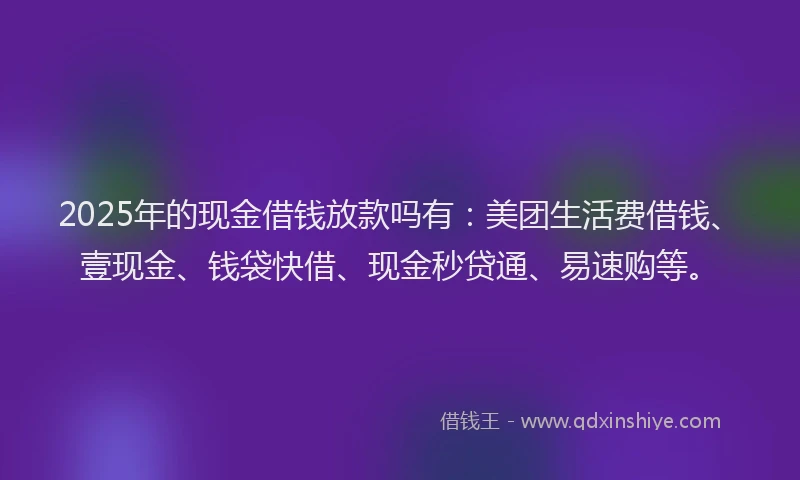 2025年的现金借钱放款吗有:美团生活费借钱、壹现金、钱袋快借、现金秒贷通、易速购等。