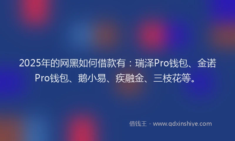 2025年的网黑如何借款有:瑞泽Pro钱包、金诺Pro钱包、鹅小易、疾融金、三枝花等。