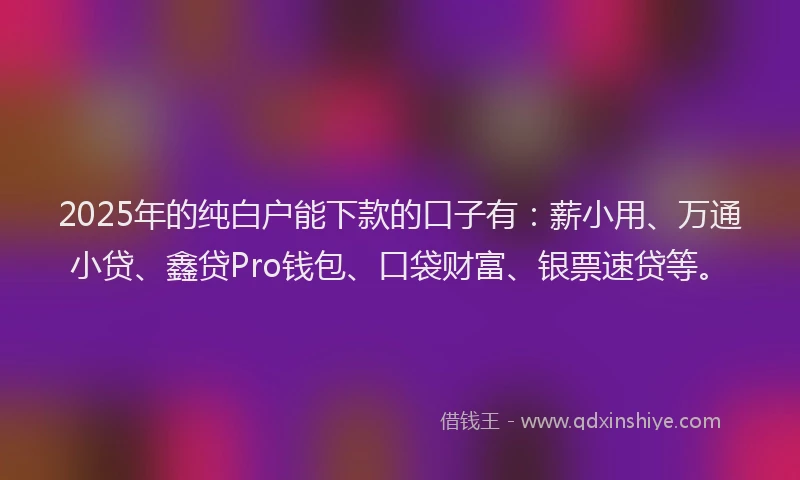 2025年的纯白户能下款的口子有：薪小用、万通小贷、鑫贷Pro钱包、口袋财富、银票速贷等。