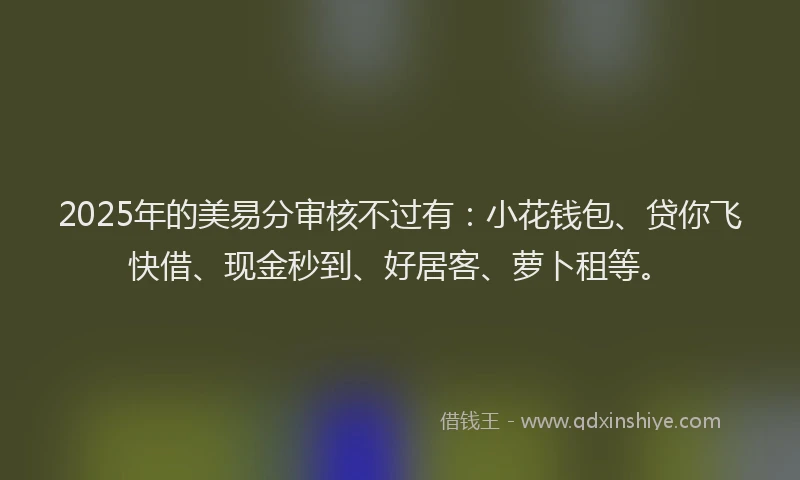 2025年的美易分审核不过有:小花钱包、贷你飞快借、现金秒到、好居客、萝卜租等。
