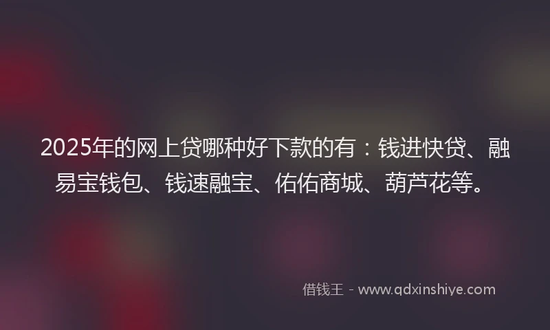 2025年的网上贷哪种好下款的有:钱进快贷、融易宝钱包、钱速融宝、佑佑商城、葫芦花等。