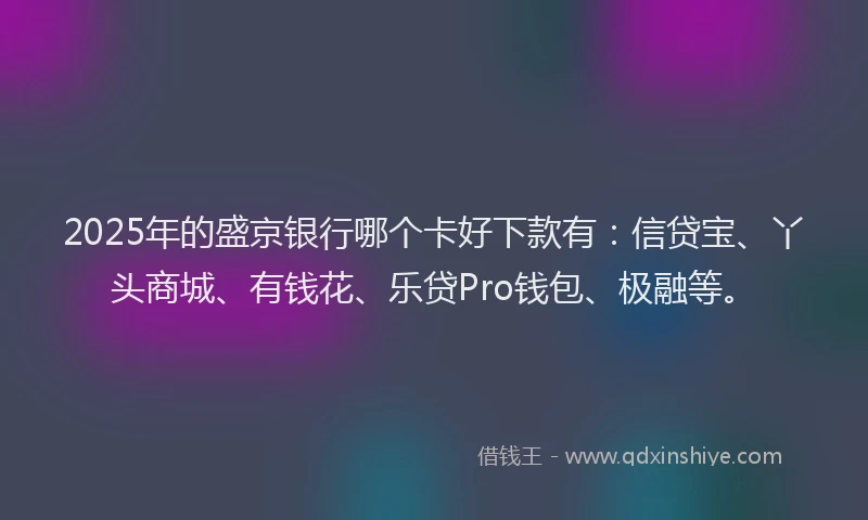 2025年的盛京银行哪个卡好下款有：信贷宝、丫头商城、有钱花、乐贷Pro钱包、极融等。