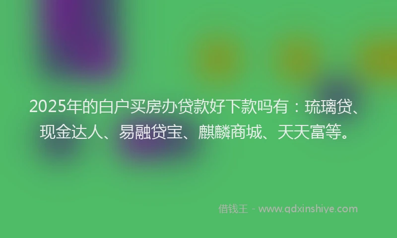 2025年的白户买房办贷款好下款吗有：琉璃贷、现金达人、易融贷宝、麒麟商城、天天富等。