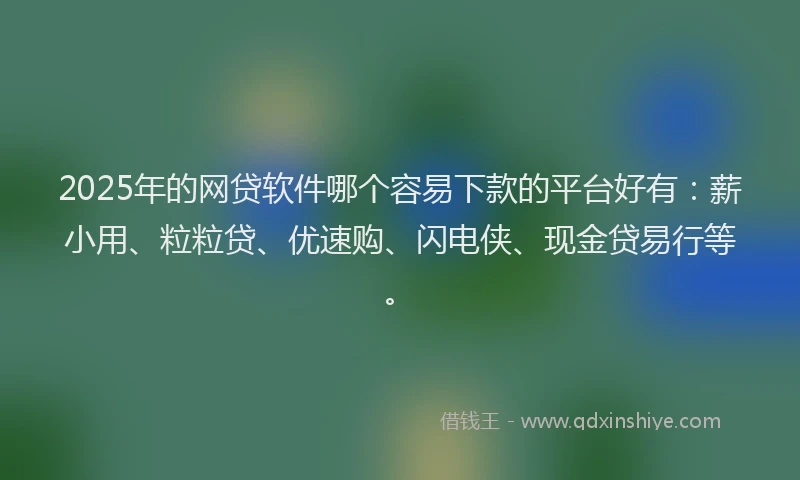 2025年的网贷软件哪个容易下款的平台好有：薪小用、粒粒贷、优速购、闪电侠、现金贷易行等。