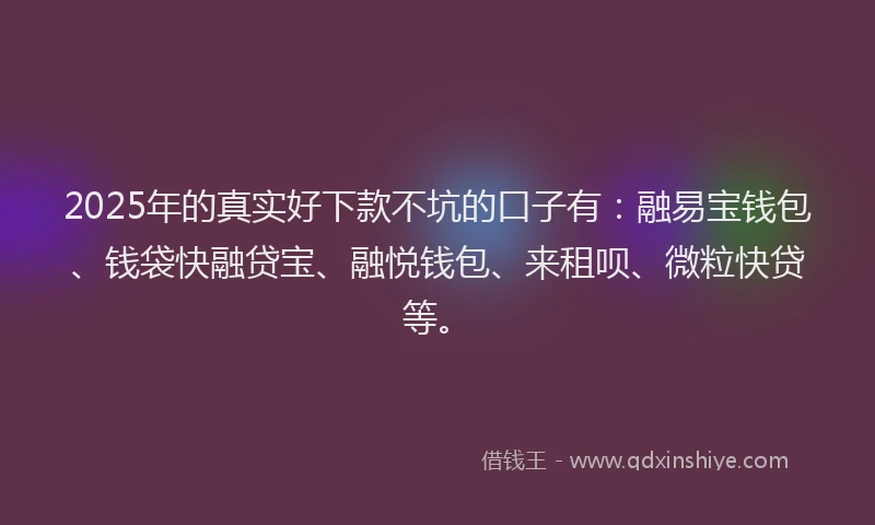 2025年的真实好下款不坑的口子有:融易宝钱包、钱袋快融贷宝、融悦钱包、来租呗、微粒快贷等。