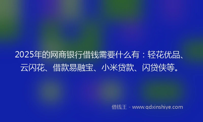 2025年的网商银行借钱需要什么有：轻花优品、云闪花、借款易融宝、小米贷款、闪贷侠等。